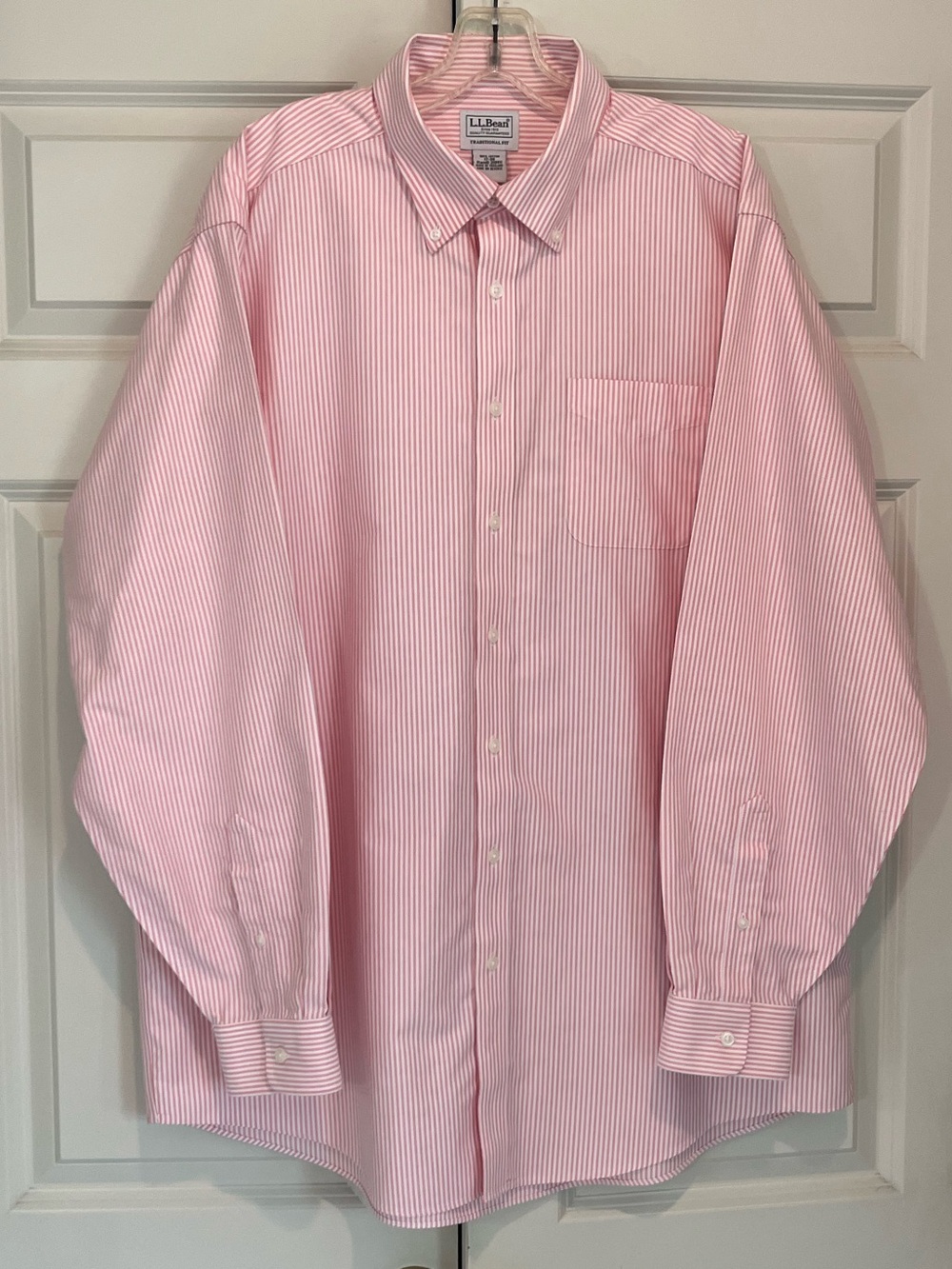 L.L. Bean Traditional Fit Pink & White Stripe Button Down Dress Shirt